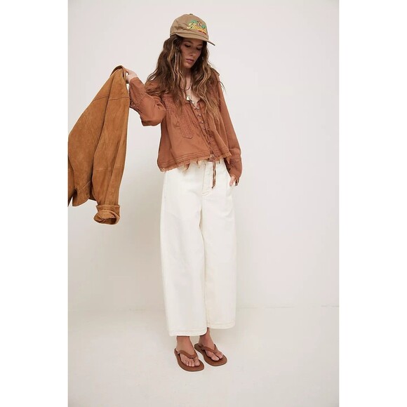 Free People We The Free Laydown Chino Pants Cotton High Rise Classic L-14 278127